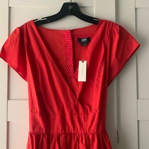 Maeve red crisp cotton midi dress